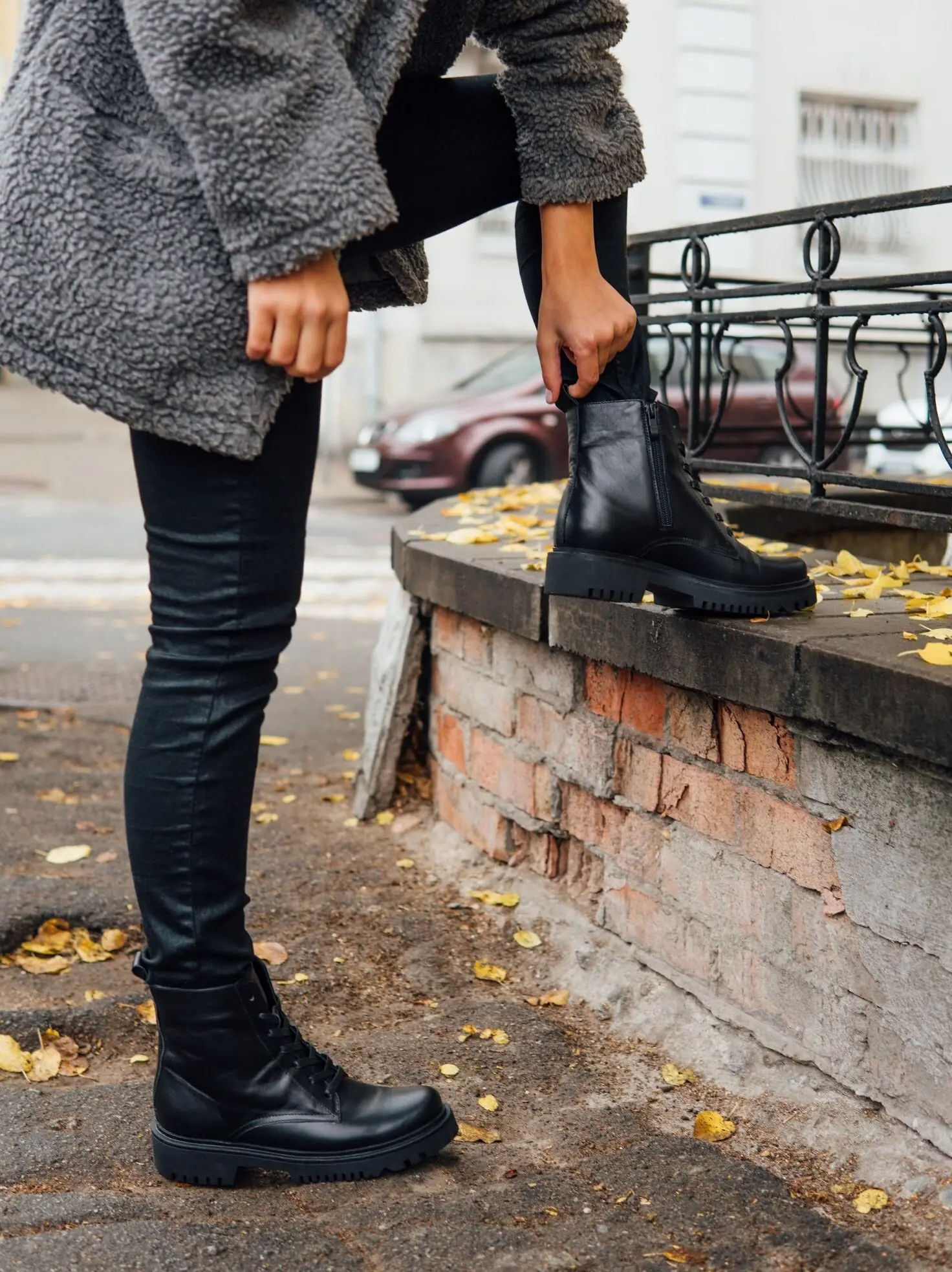 Women’s Black Leather Combat Festival Boots