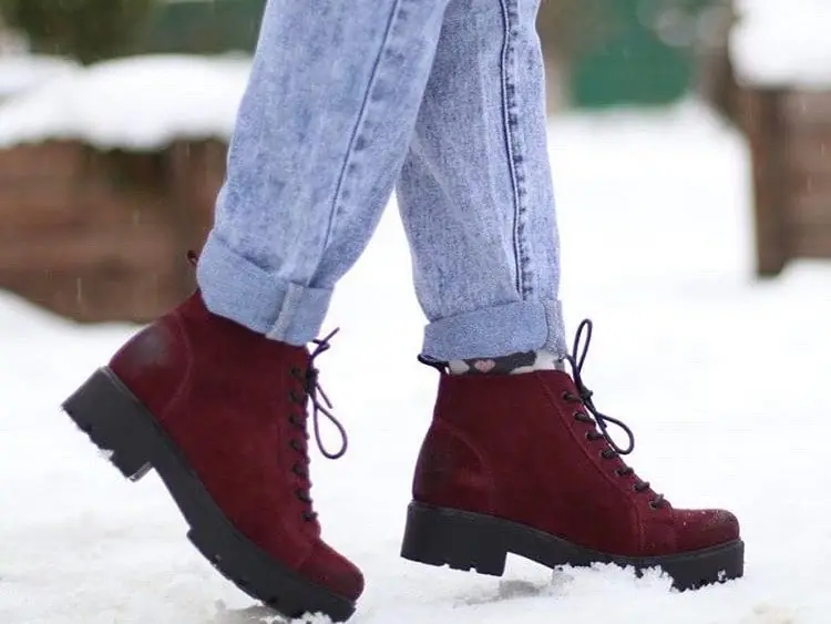 Women’s Burgundy Suede Lace-up Chunky Boots