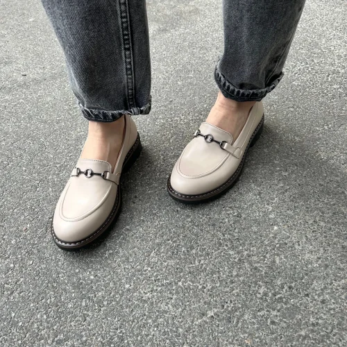 Women Creamy Beige Penny Loafers, Tan Loafer Shoes