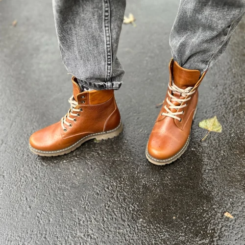 Women’s Camel Leather Winter Combat Boots