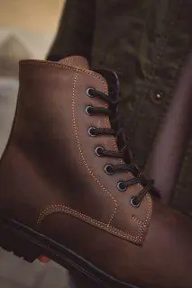 Mens Brown Leather Work Boots Fur Lined Combat