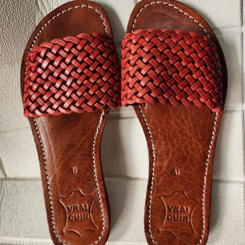 Women’s Terracotta Braided Moroccan Leather Slides