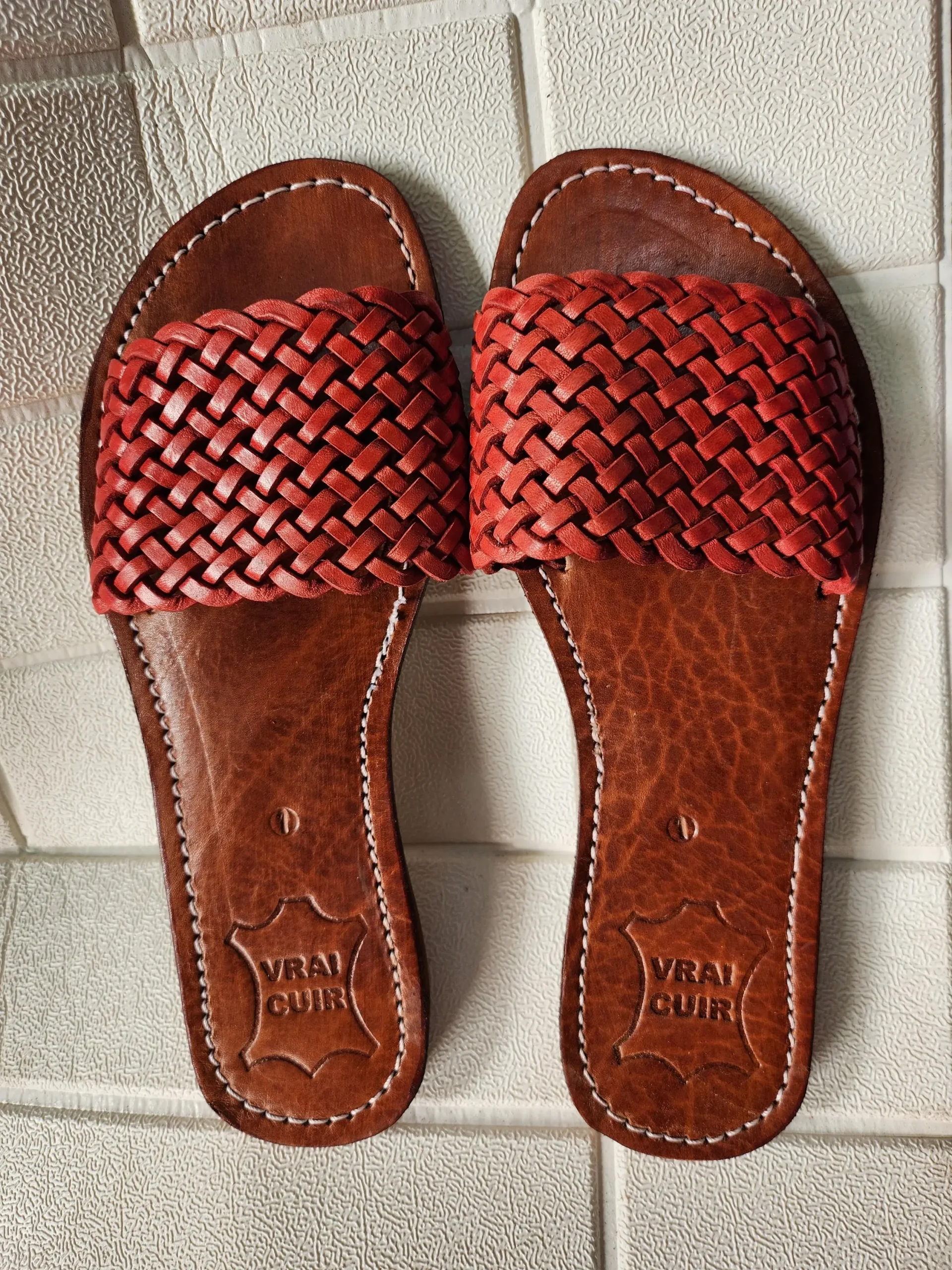 Women’s Terracotta Braided Moroccan Leather Slides