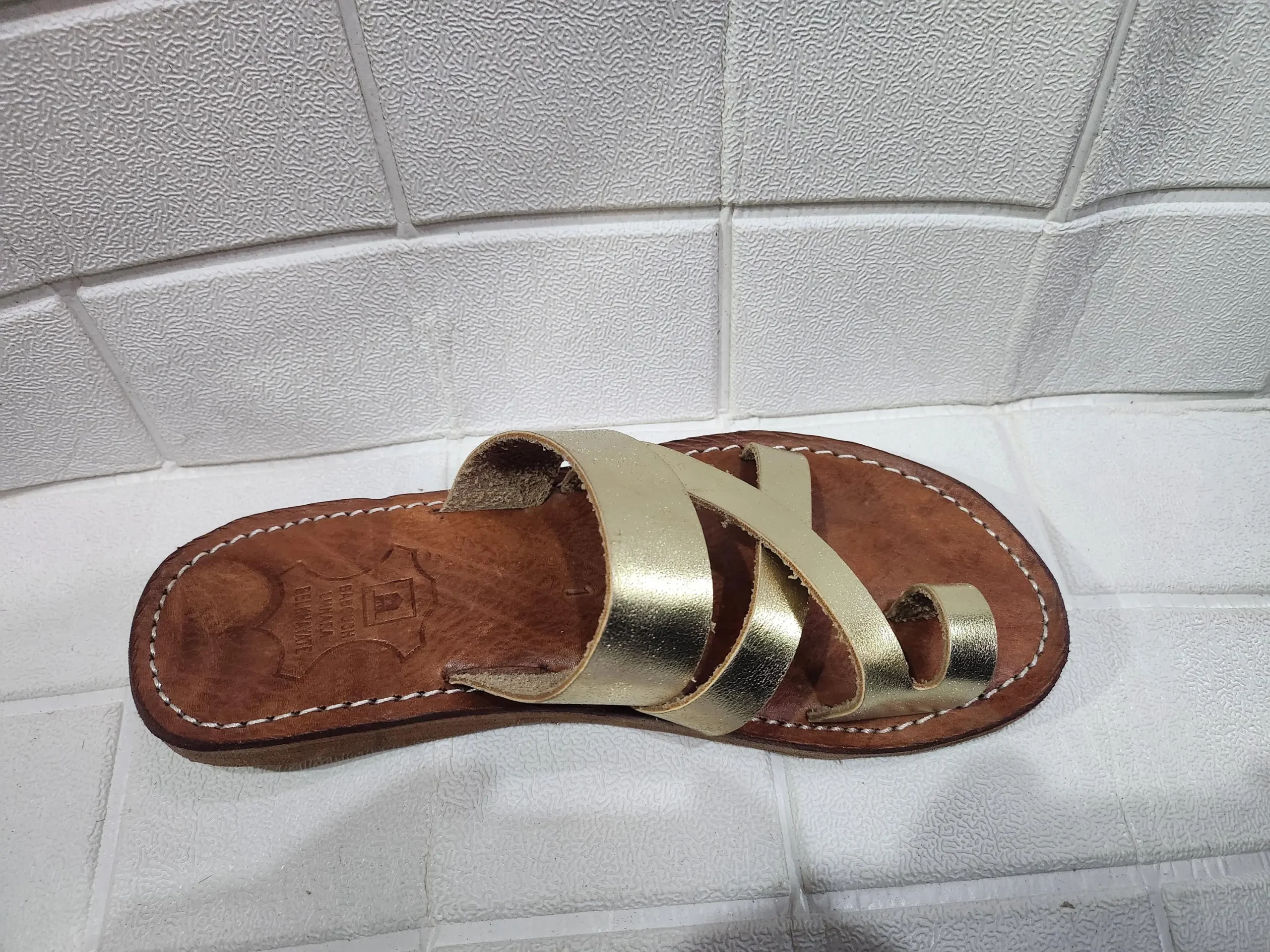 Women’s Gold Crisscross Moroccan Leather Sandals
