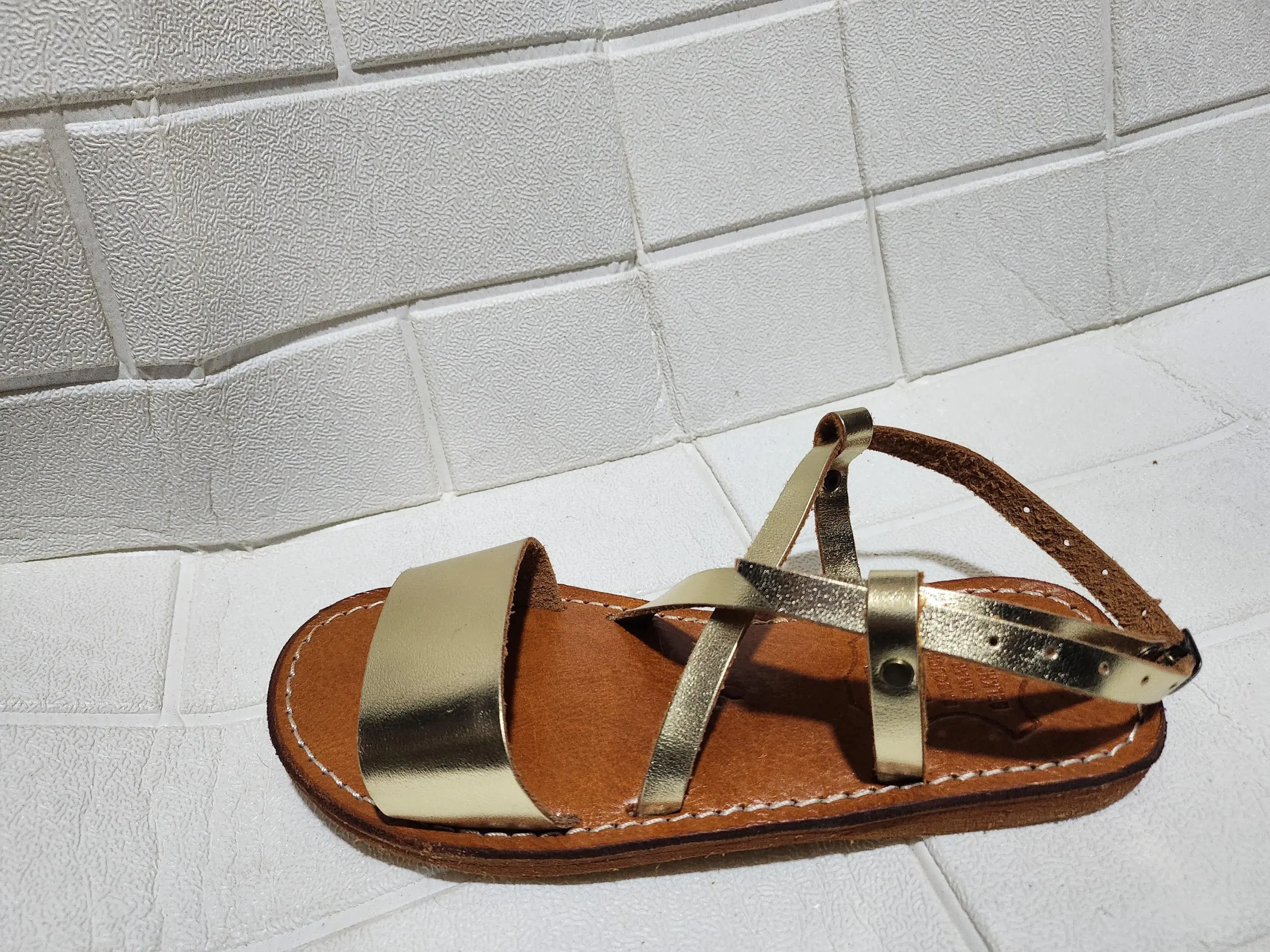 Women’s Gold Crisscross Moroccan Leather Sandals