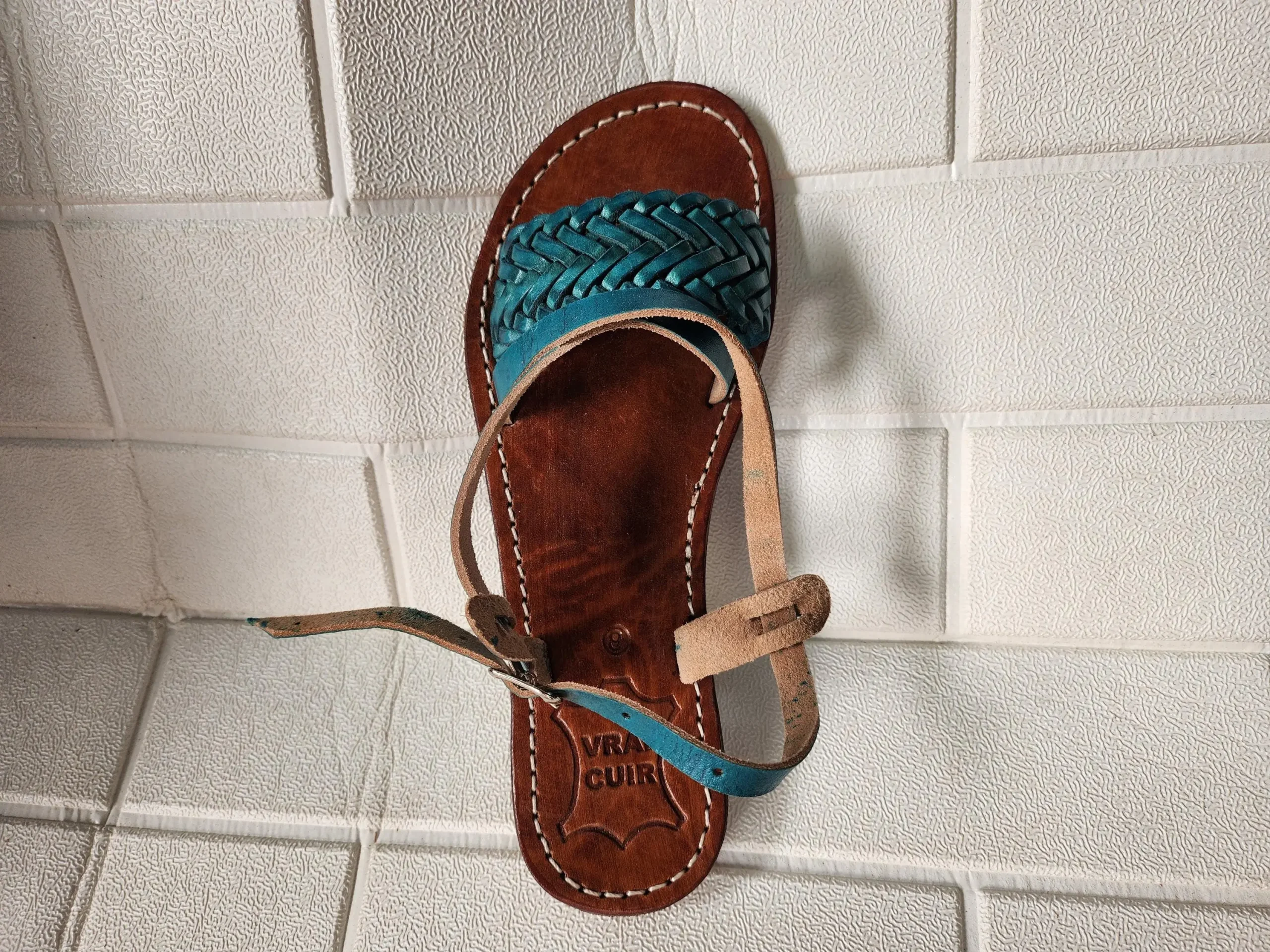 Women’s Turquoise Braided Moroccan Leather Slides