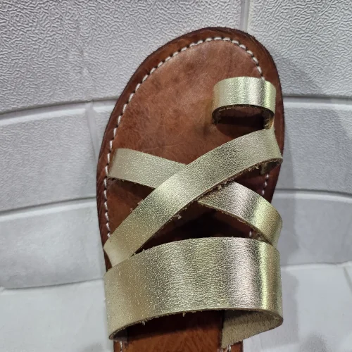 Women’s Gold Crisscross Moroccan Leather Sandals