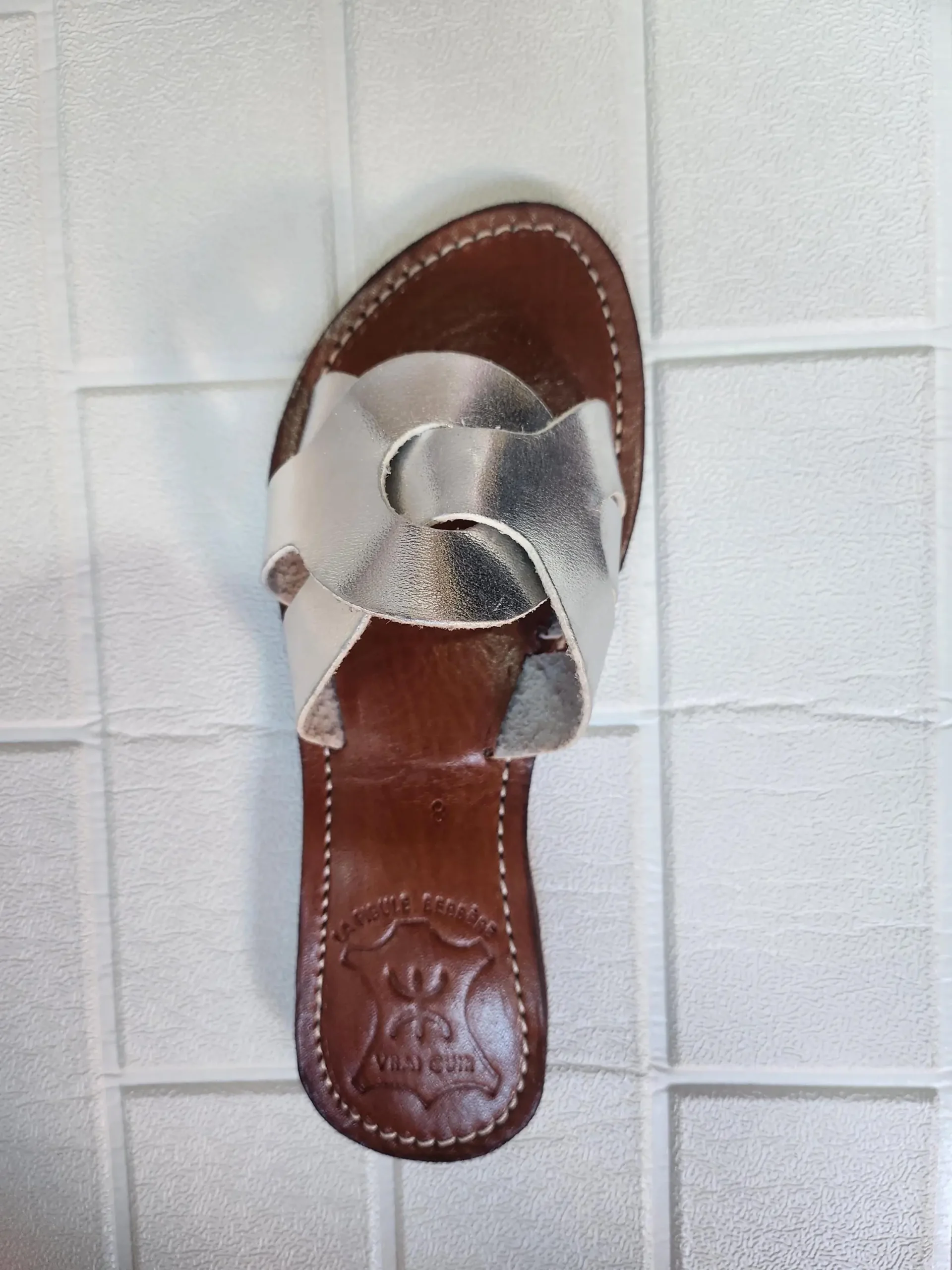 Women’s Silver-tone Moroccan Leather Slip-on Flats