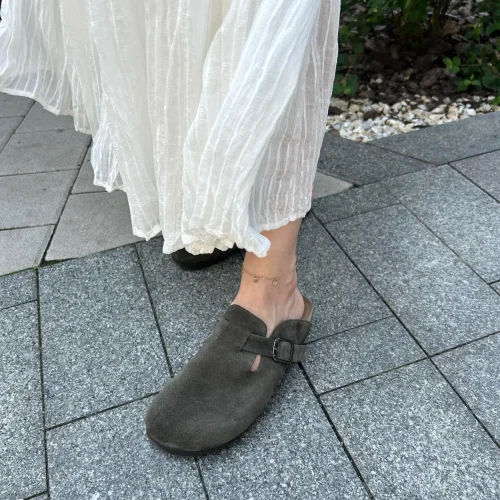 Moss Green Suede Mules: Women's Summer Sandals