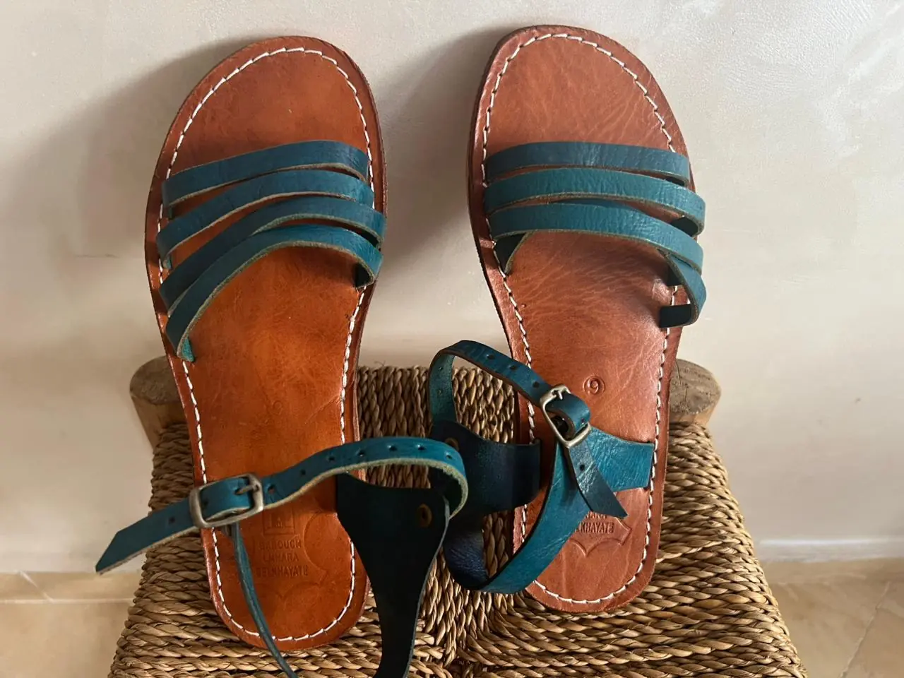 Women’s Blue Strappy Moroccan Leather Sandals