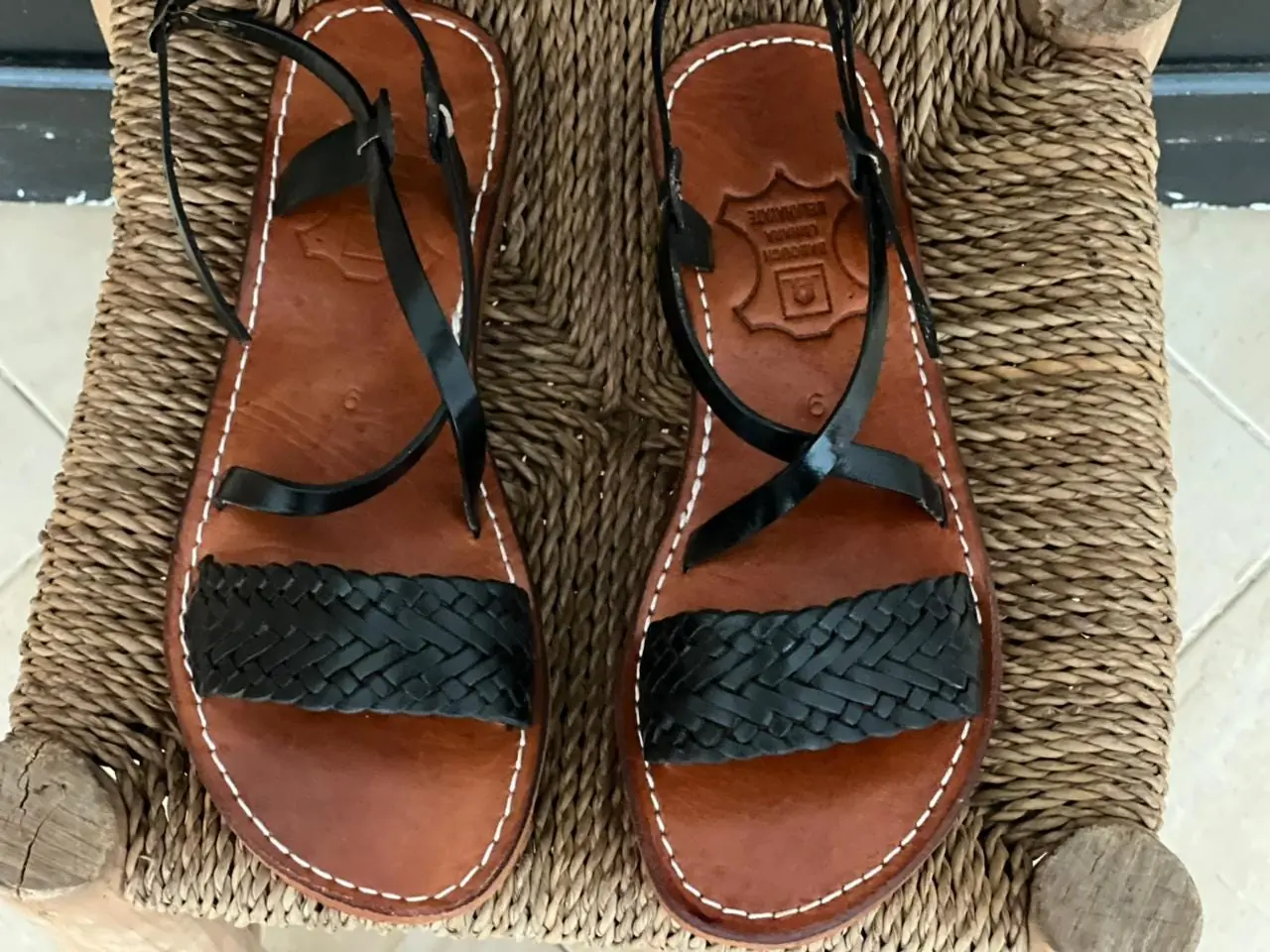 Black Braided Moroccan Handmade Leather Strap Sandals