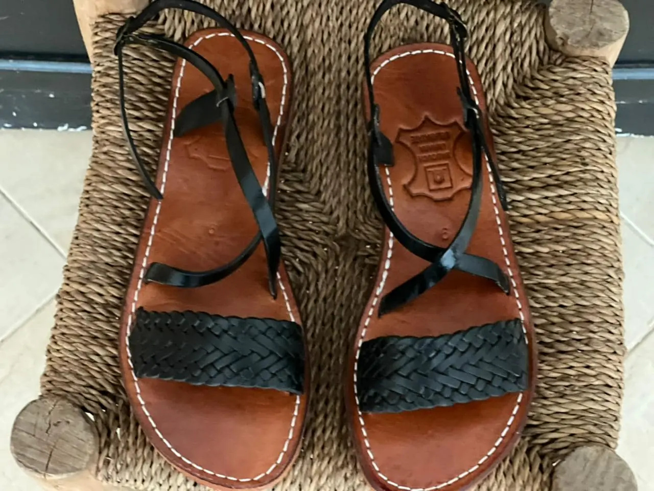 Black Braided Moroccan Handmade Leather Strap Sandals